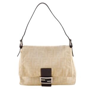 Fendi Mamma Bucket shoulder bag Zucca canvas Beige Tan brown magnetic closure
